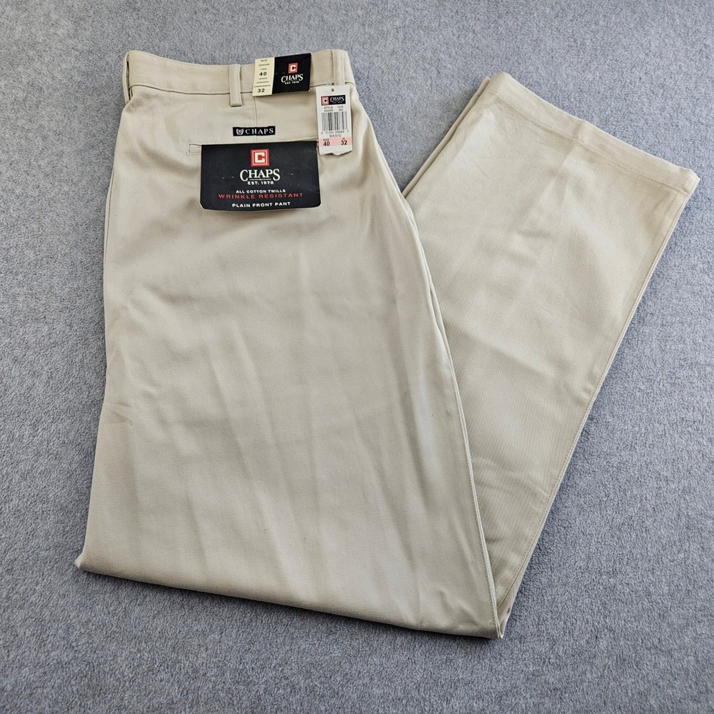 CHAPS | Mens 40x32 Tan Khaki Wrinkle Resistant Cotton Twill Pants NWT